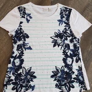 Chico's blue floral short sleeved top Size 1